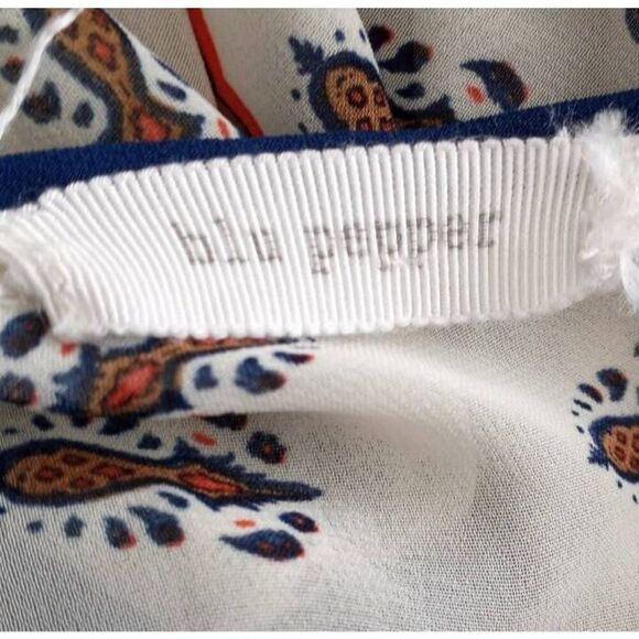 BLU PEPPER CREAM, NAVY, & ORANGE SHEER BLOUSE SZ.L GUC. - Picture 4 of 6